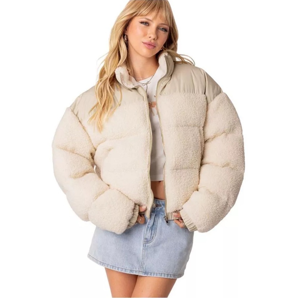 NWOT Women's EDIKTED Cream Puffer Jacket